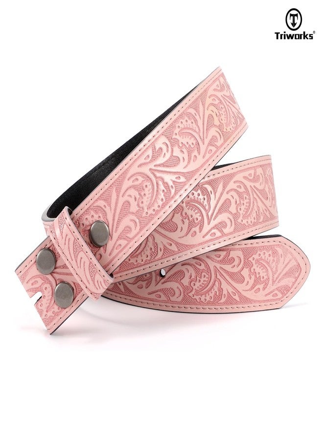 TRIWORKS Western Belt Strap for Men without Buckle 1.5" Wide Floral Engraved Embossed Leather Belt Strap - Image 3